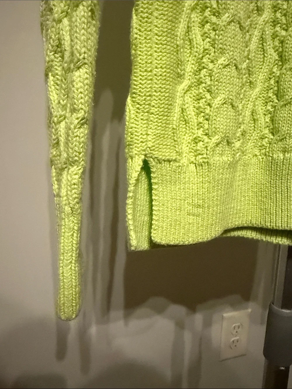 J. Crew Neon Lime Cable Crewneck Sweater